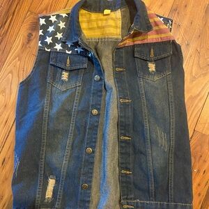 Denim Vest with American Flag Design